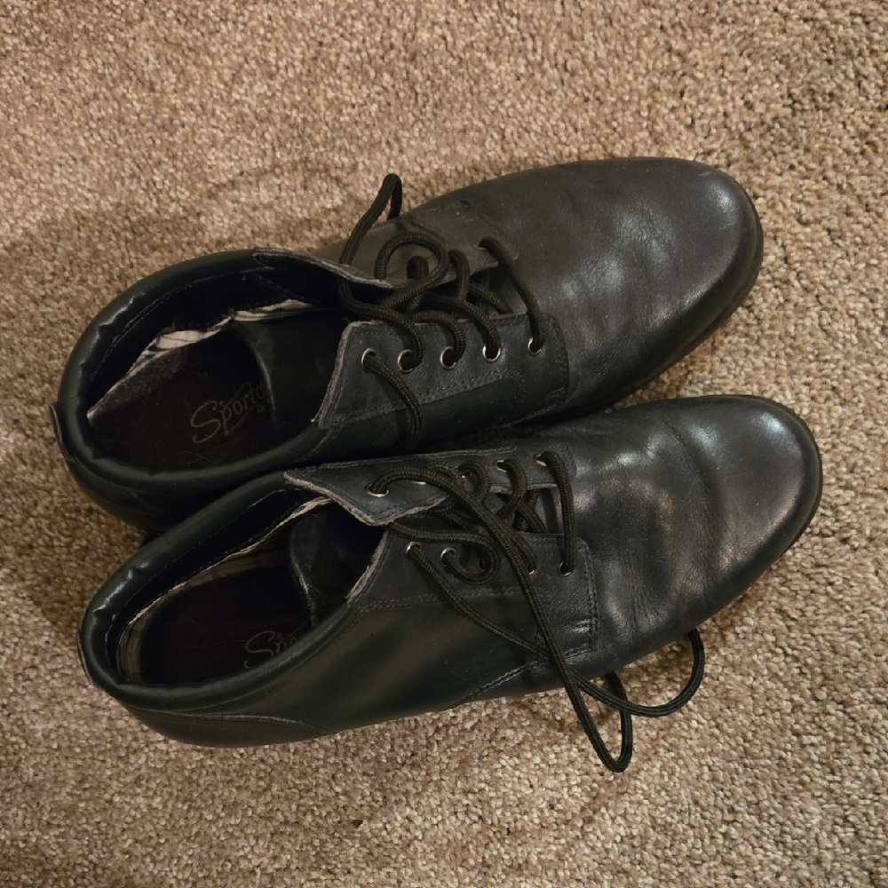 Sporto Black Leather Women's Oxfords